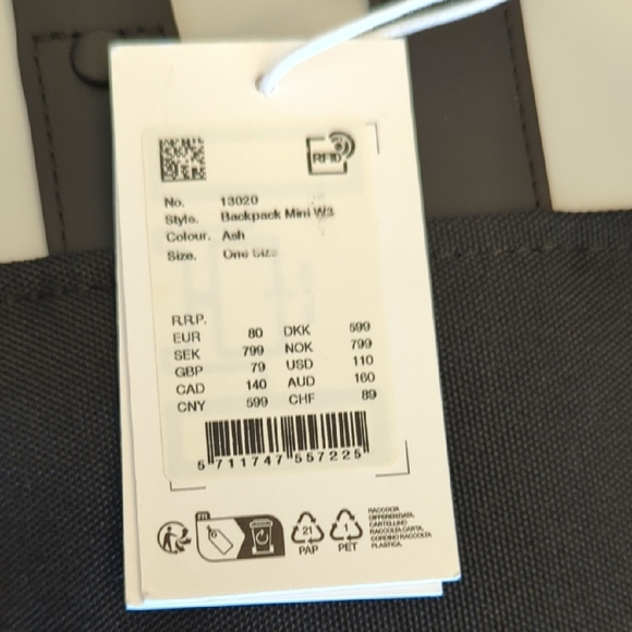 NWT Rains Backpack - Ash Color With Black Strap - Picture 4 of 7